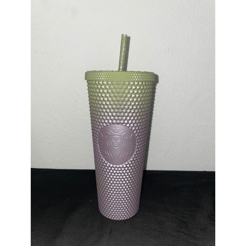 Starbucks Sage Green Lavender Ombre Studded Cold Cup Tumbler 24 oz with Straw